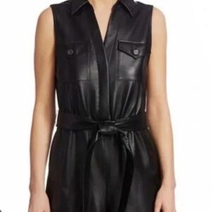 7 for all Mankind Sleeveless Black Faux Leather Belted Romper